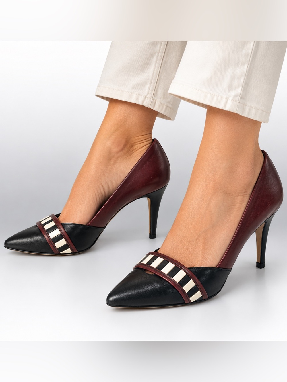 Rebecca Minkoff Made in Italy Leather Pumps Black Burgundy Size 7M-7 1/2M fit